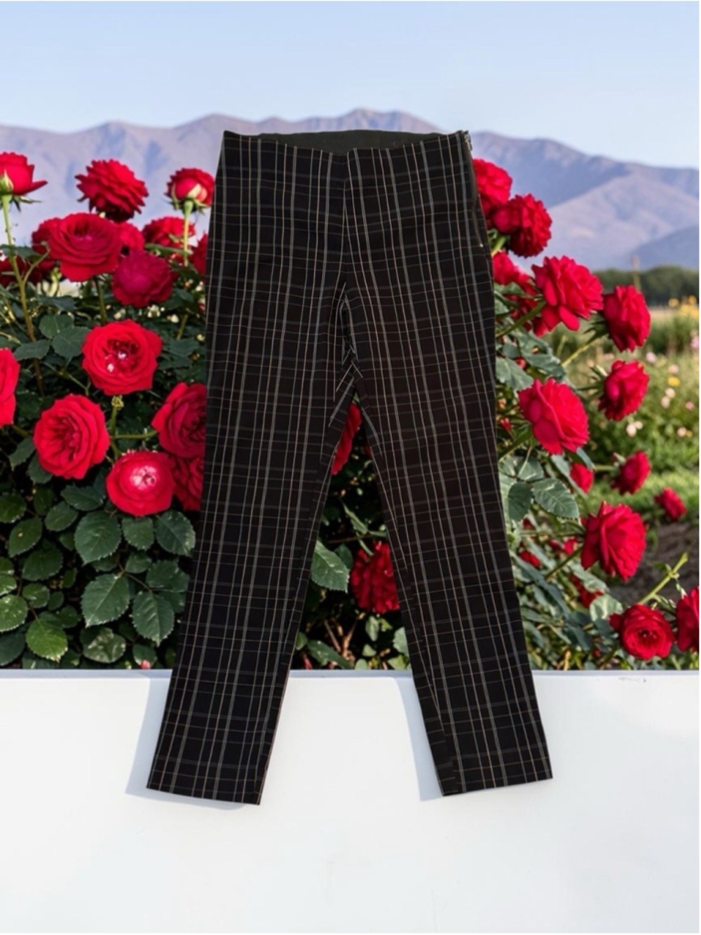 A New Day Dress Pants Womens 10 Multicolored Plaid Side Zipper Elastic Waist
